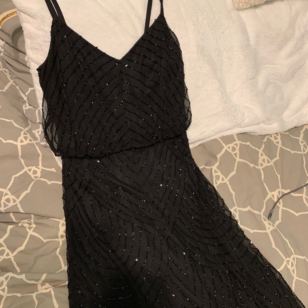 Adrianna Papell Art Deco Blouson Beaded Gown BLACK